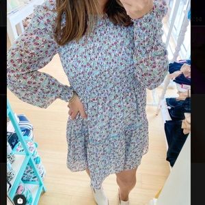 Blue floral smocked Allison mini dress. Size M